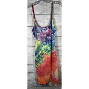 Yellow Cabbage‎ Tie Dye Slip Dress Women's Large Rainbow Festival Y2K